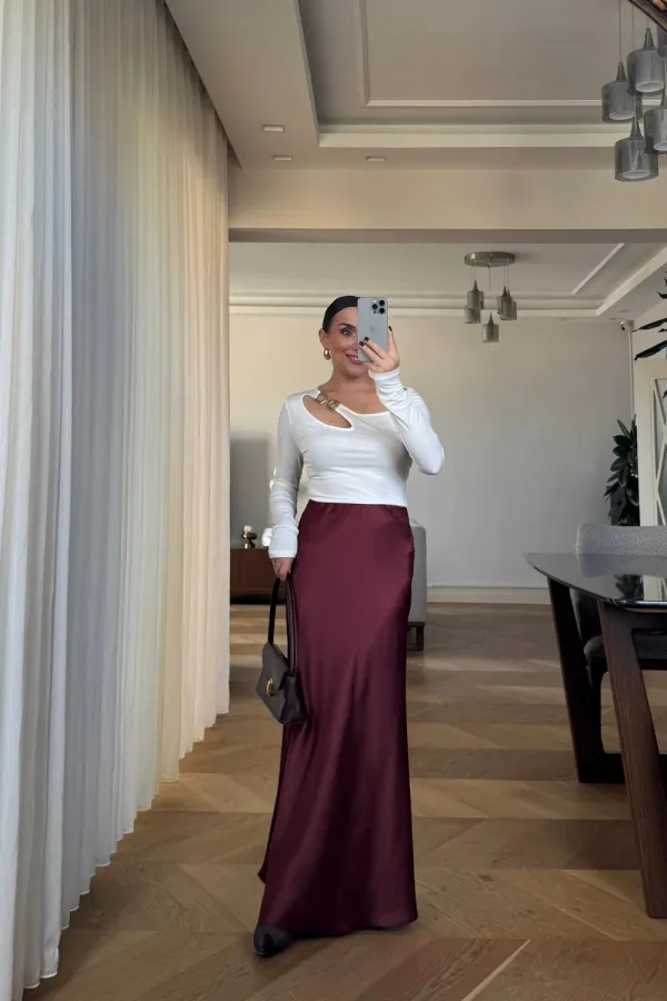 Beli Lastikli Uzun Saten Etek