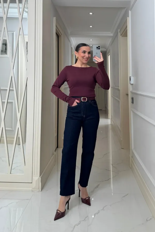 Kayık Yaka uzun Kollu Bluz