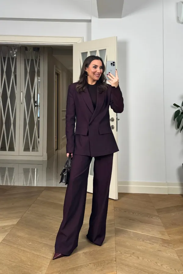 Kruvaze Çizgili Blazer Ceket Pantolon Kadın Takım Kruvaze Çizgili Blazer Ceket Pantolon Kadın Takım