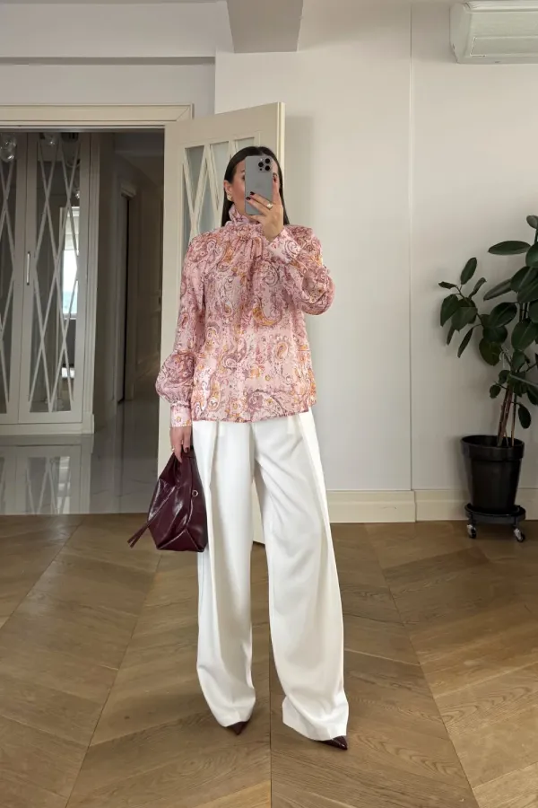 Chemisier à manches longues et col châle à motifs