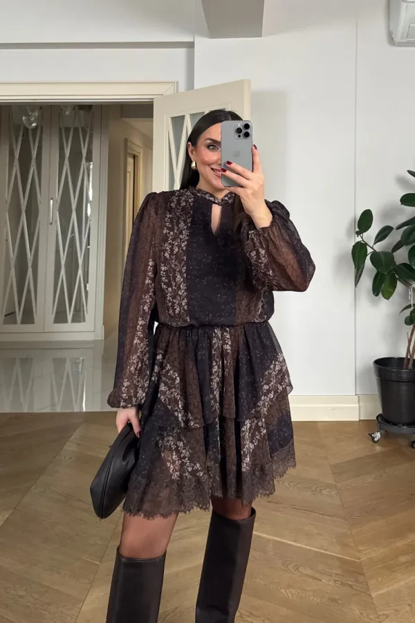 Desenli Şifon Mini Elbise