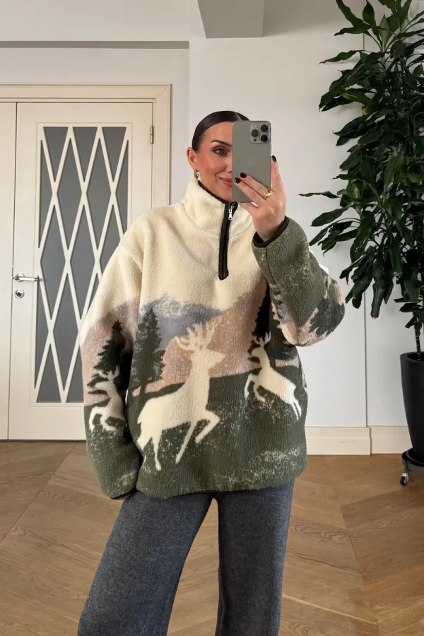 Desenli Polar Kadın Sweathirt