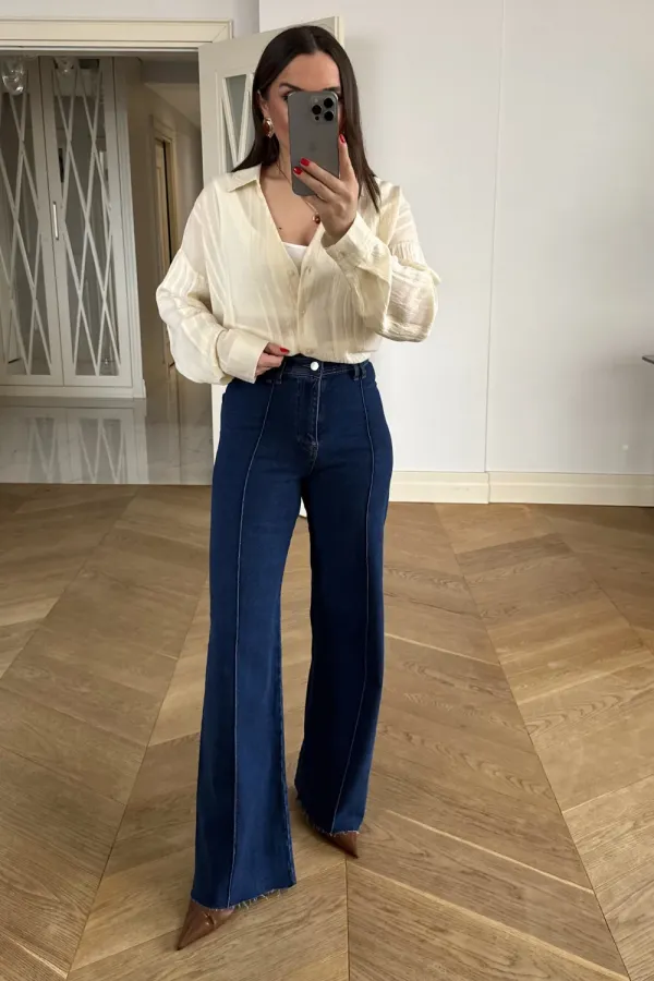 Dikiş Detaylı Denim Kadın Pantolon