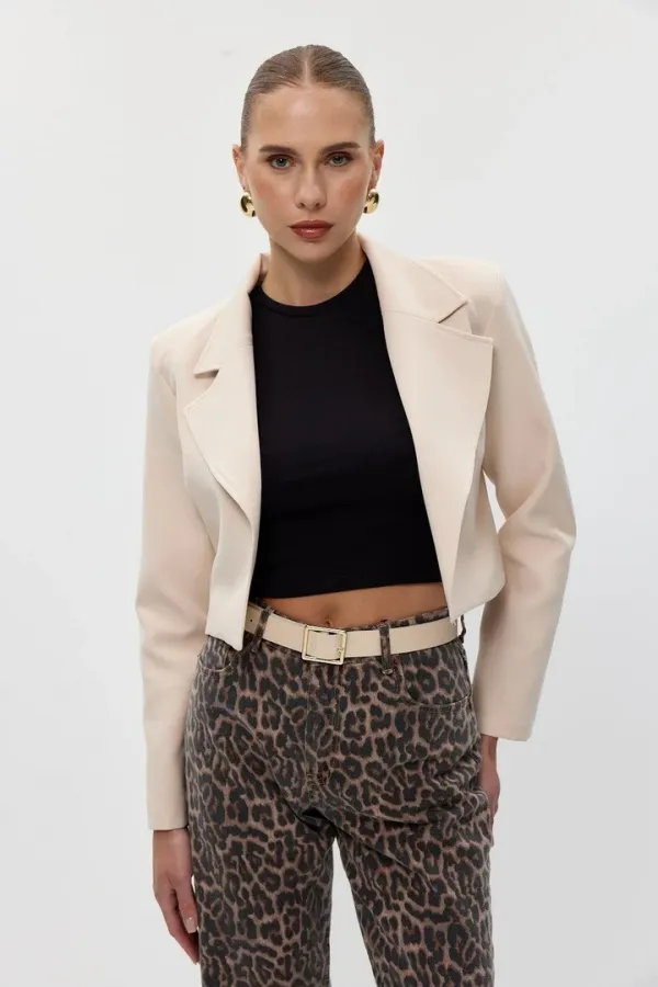 Veste blazer courte à épaulettes pour femme