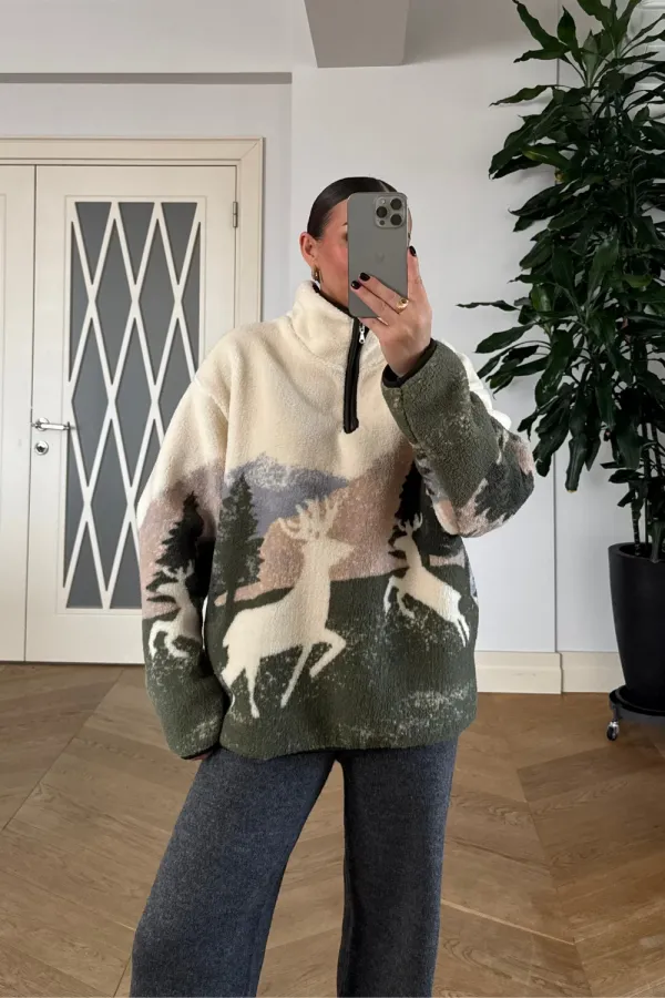 Desenli Polar Kadın Sweathirt