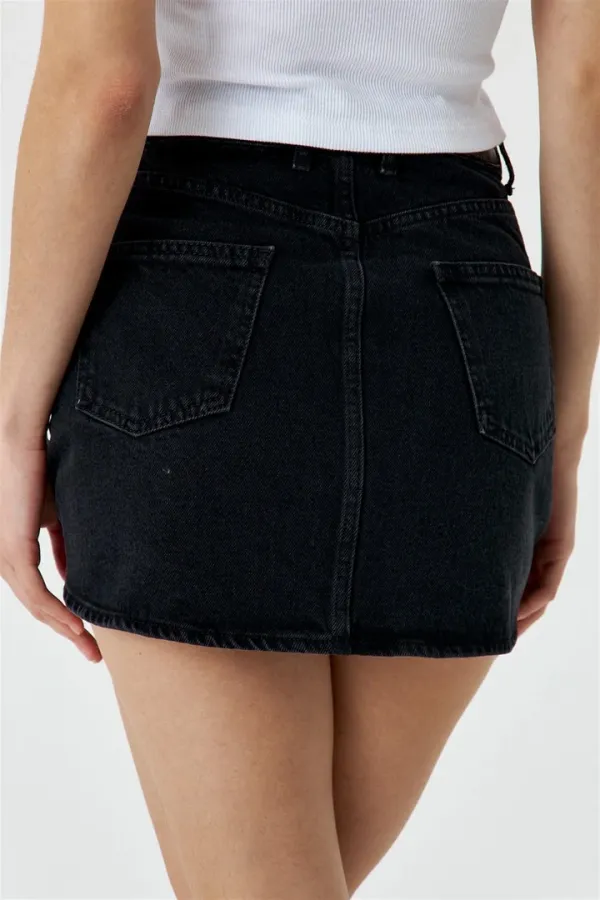Asimetrik Kesim Mini Kot Etek