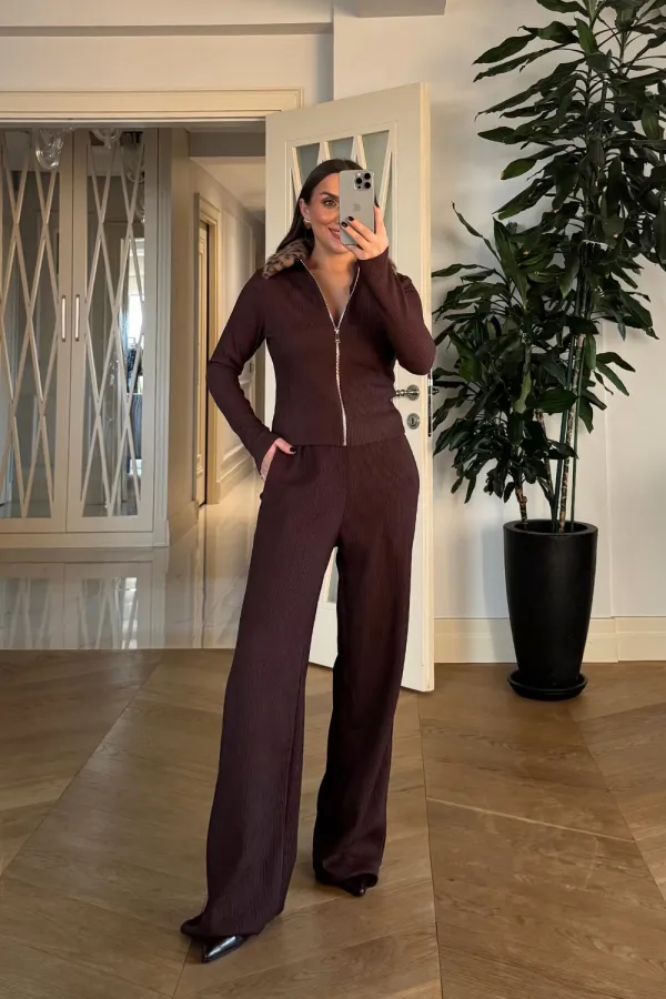 Suni Kürk Detaylı Fermuarlı Bluz