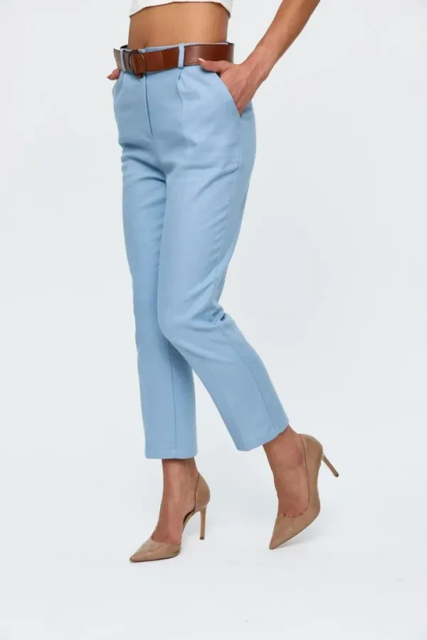 Beli Lastikli Kemerli Gabardin Kadın Pantolon