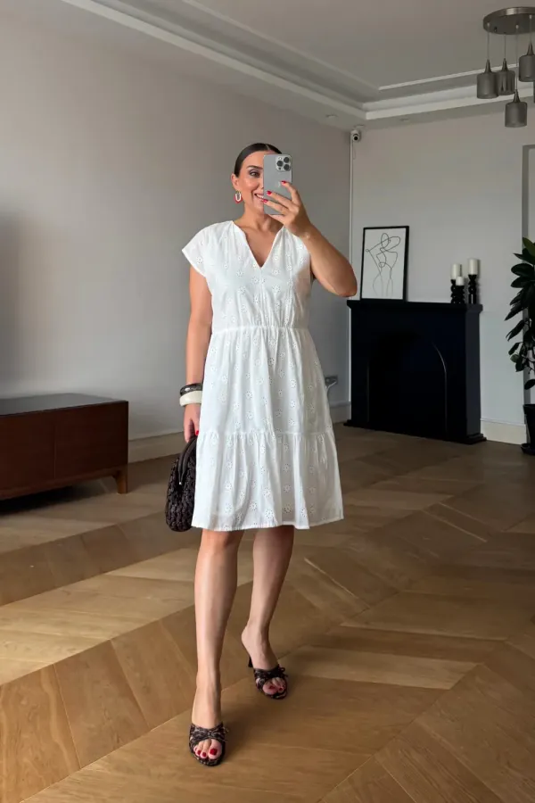 V Yaka Fisto Midi Elbise