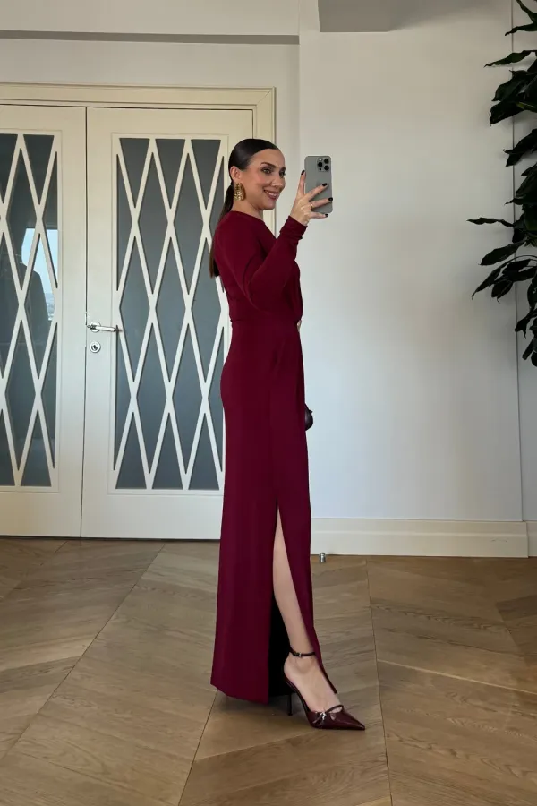 Drapeli Uzun Kollu Elbise