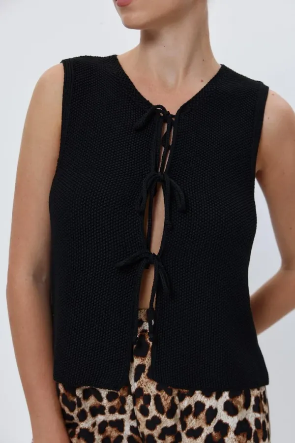 Bağlamalı Triko Kadın Yelek