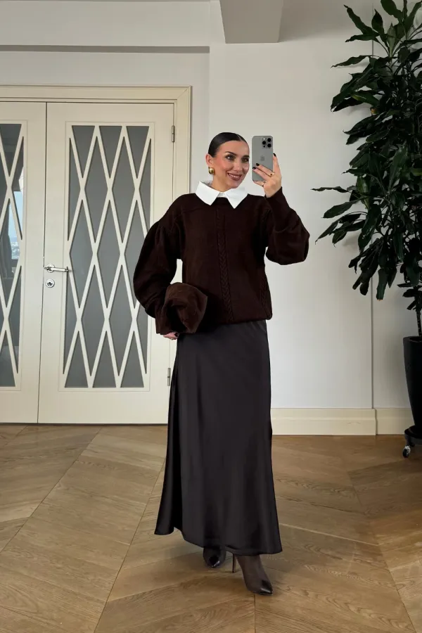 Gömlek Yaka Triko Kadın Kazak