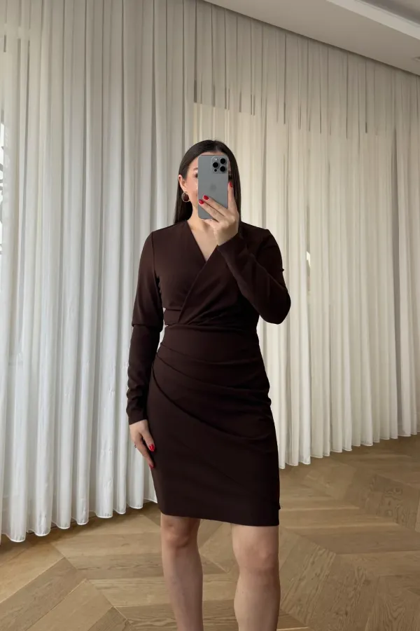 Kruvaze Yaka Mini Elbise