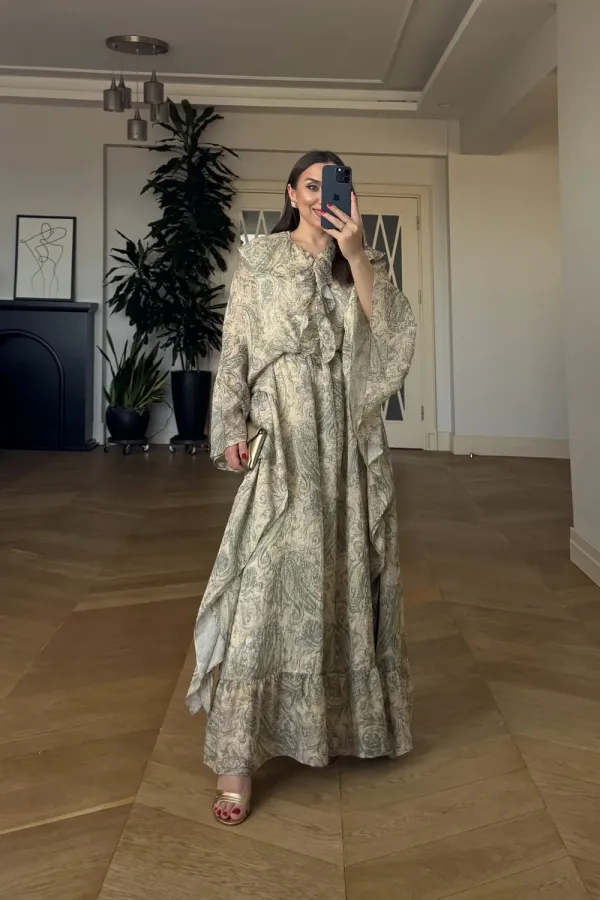 Shawl Patterned Batwing Sleeve Long Dress Shawl Patterned Batwing Sleeve Long Dress