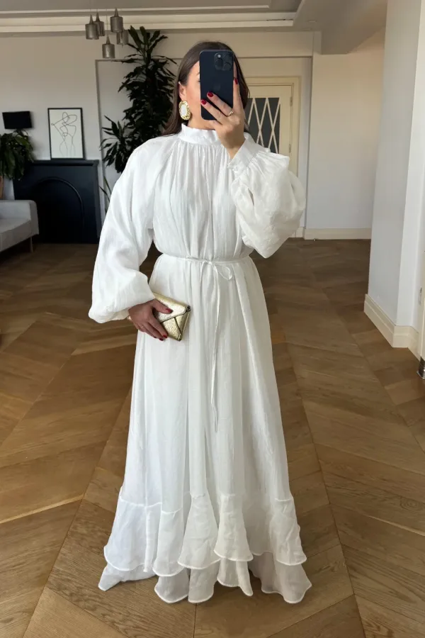 Mandarin Collar Long Dress with Ruffle Detail Mandarin Collar Long Dress with Ruffle Detail