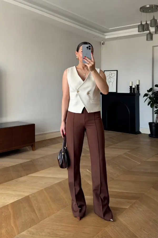 Suni Süet Kruvaze Kadın Yelek