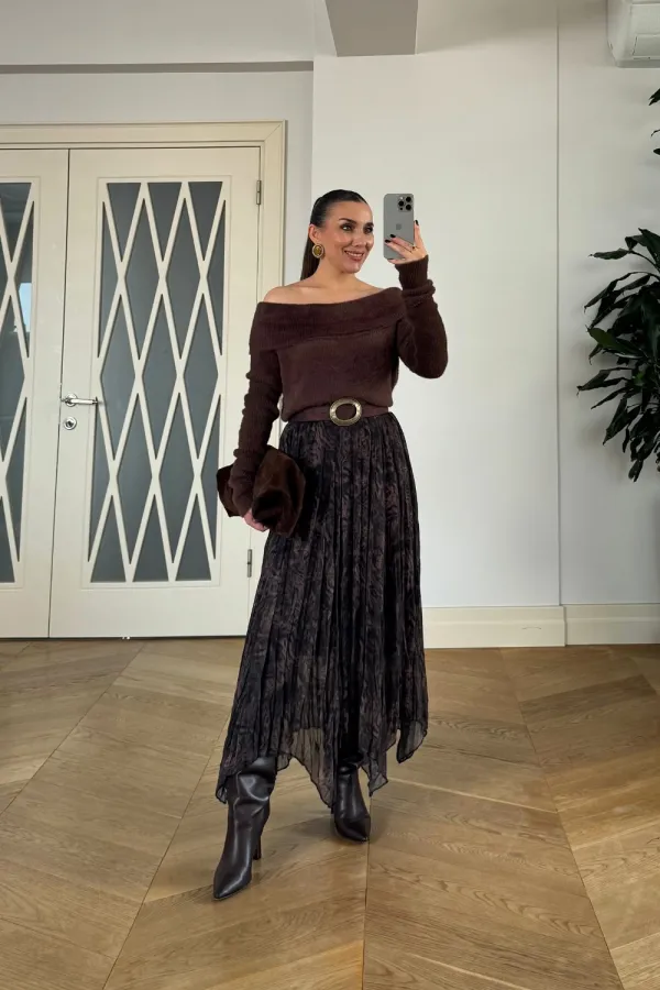 Asimetrik Kesim Midi Etek