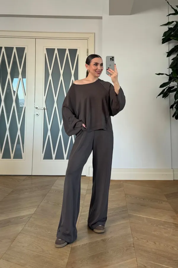 Kayık Yaka Sweat Pantolon Kadın Takım