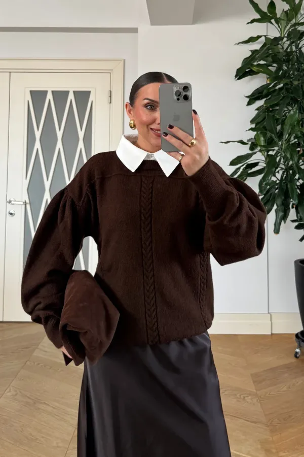 Gömlek Yaka Triko Kadın Kazak