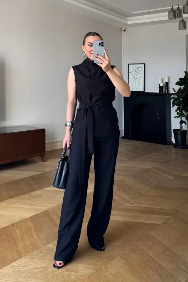 Sıfır Kol Bluz Pantolon Kadın Takım