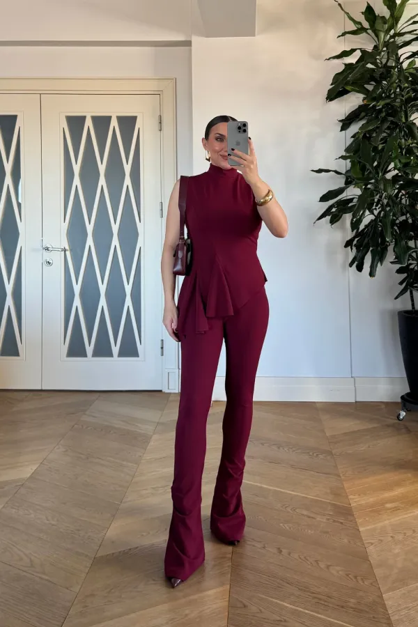 Asimetrik Kesim Bluz Pantolon Takım