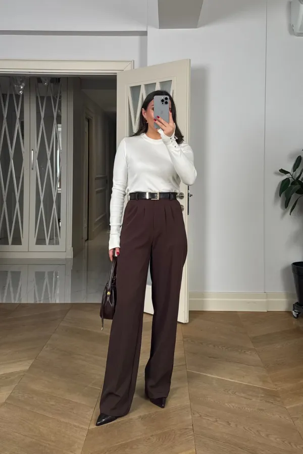 Beli Lastikli Pileli Palazzo Kadın Pantoln