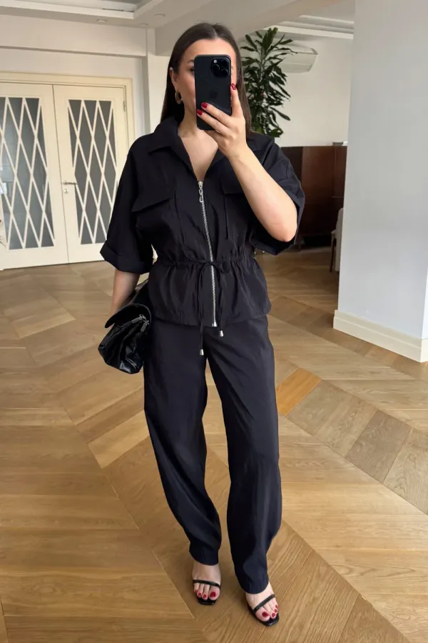 Women's Jacket and Trousers Suit with Drawstring Waist Women's Jacket and Trousers Suit with Drawstring Waist