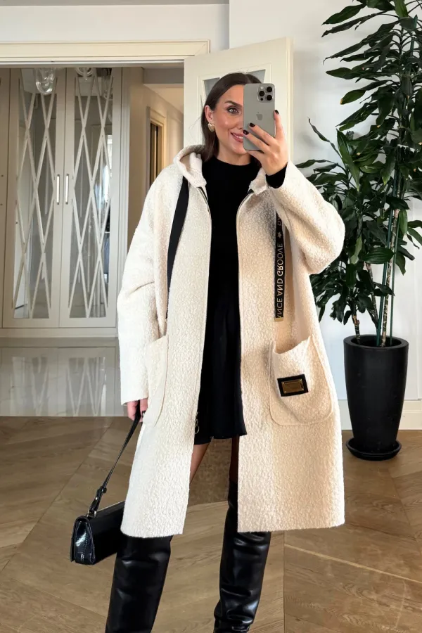 Kapüşonlu Buklet Kadın Ceket