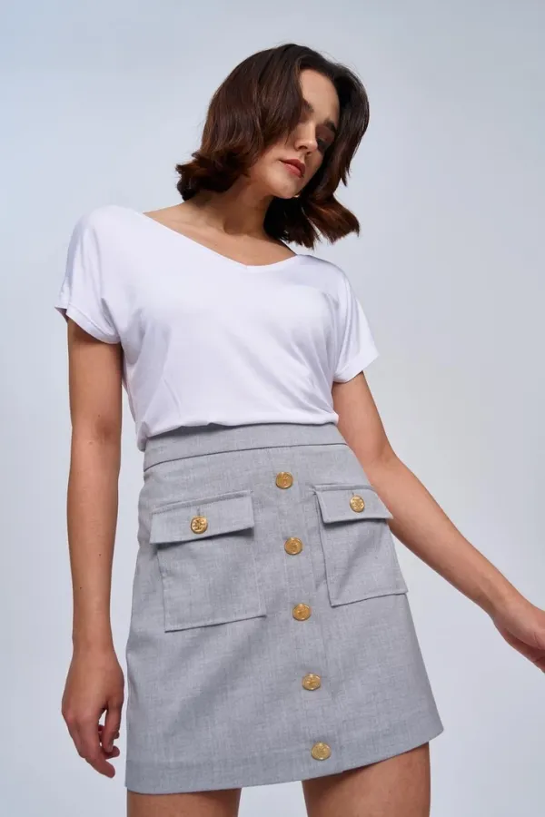 Düğme Detaylı Mini Etek