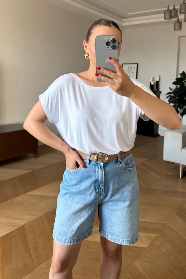 Bisiklet Yaka Arkası V Kadın Tişört