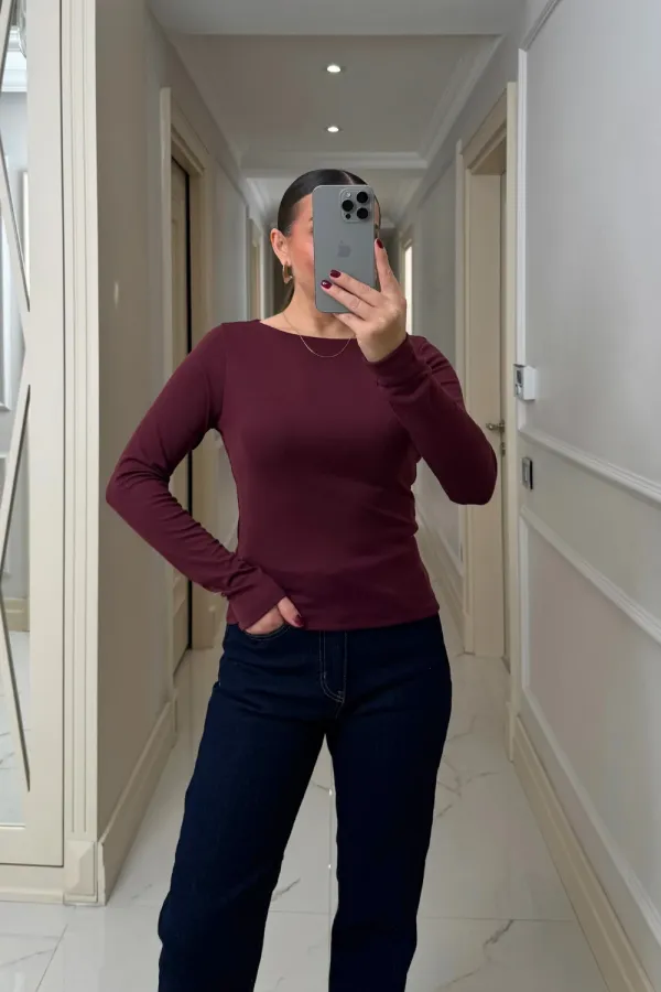 Kayık Yaka uzun Kollu Bluz