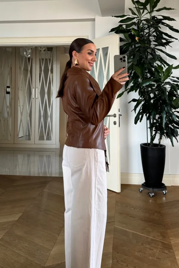 Suni Deri Çıtçıtlı Kadın Ceket