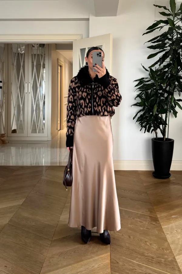 Beli Lastikli Uzun Saten Etek