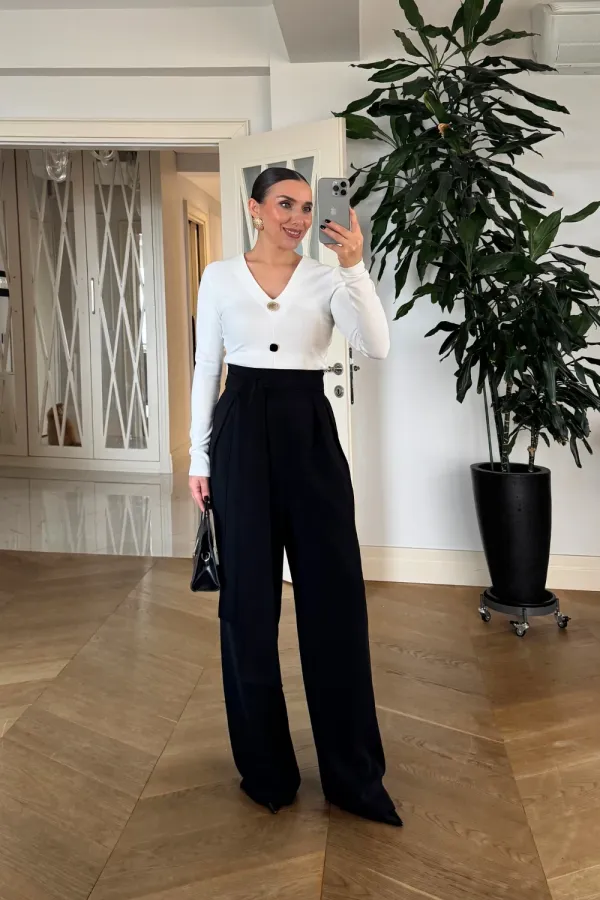 Kuşak Detaylı Pileli Kadın Pantolon