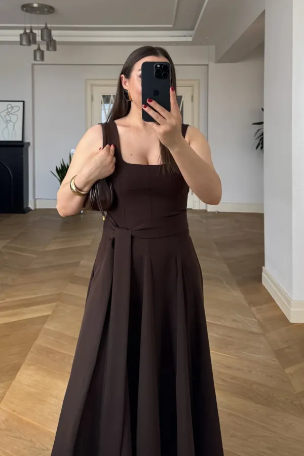 Square Neck Strappy Midi Dress Square Neck Strappy Midi Dress