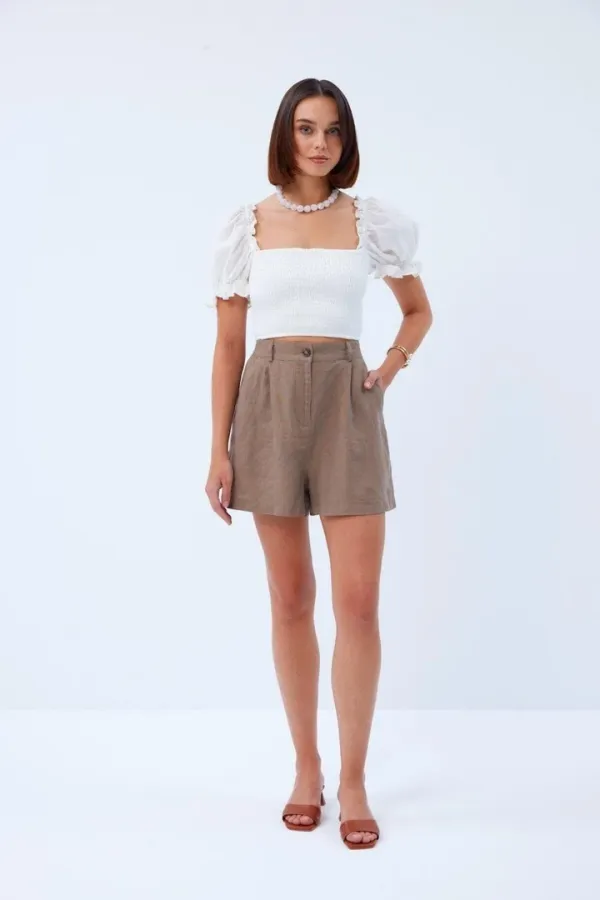 Balon Kol Gipeli Bej Bluz Tuba Butik