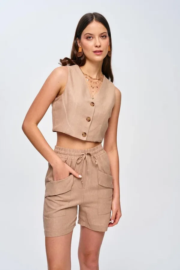 Keten Yelek Şort Kadın Takım