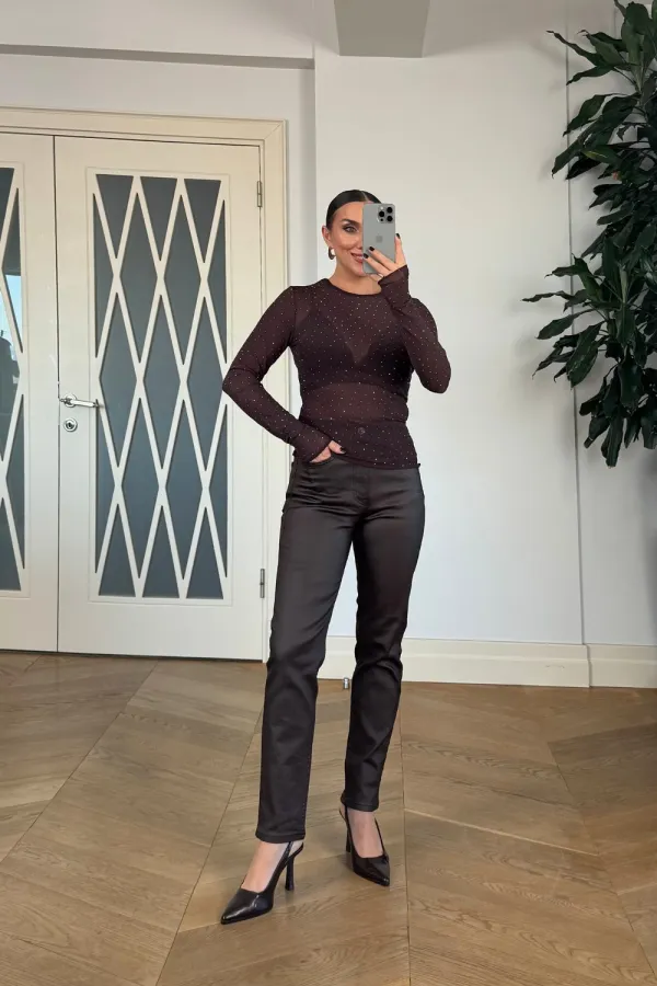 Taşlı Transparan Tül Bluz