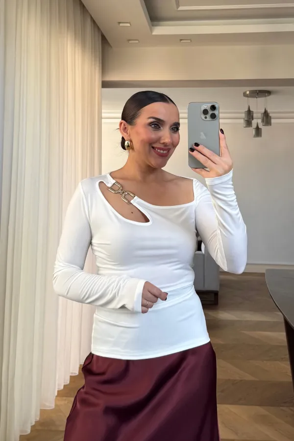 Asymmetrical Neckline Long-Sleeved Blouse