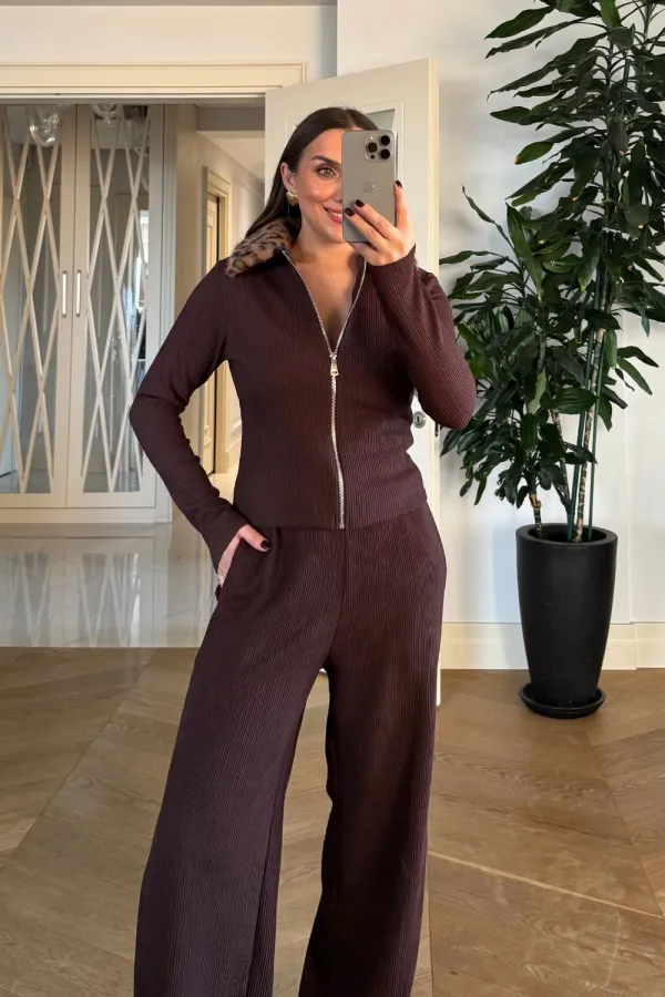 Suni Kürk Detaylı Fermuarlı Bluz