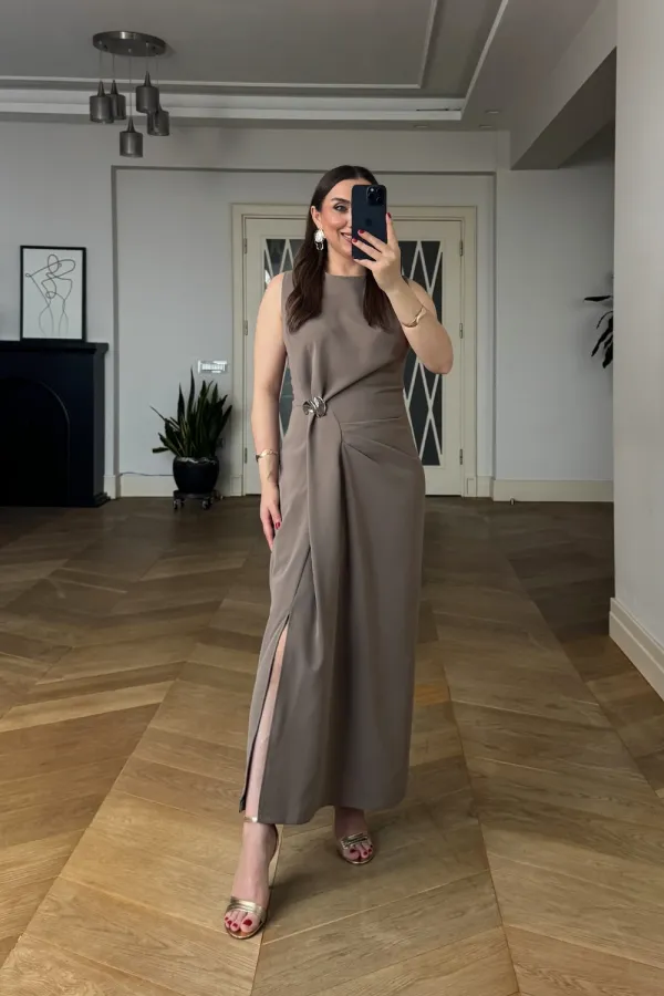 Sleeveless Midi Dress with Pleat Details Sleeveless Midi Dress with Pleat Details