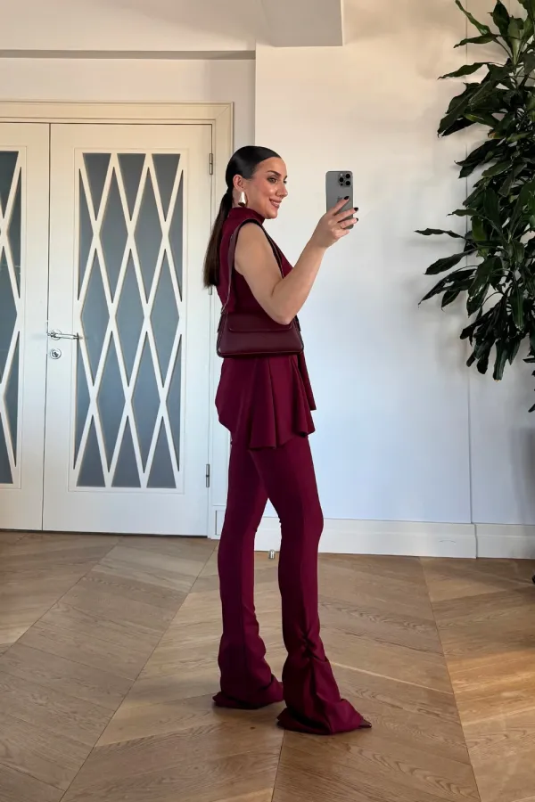 Asimetrik Kesim Bluz Pantolon Takım