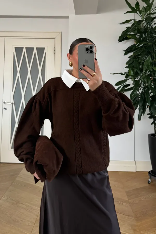 Gömlek Yaka Triko Kadın Kazak