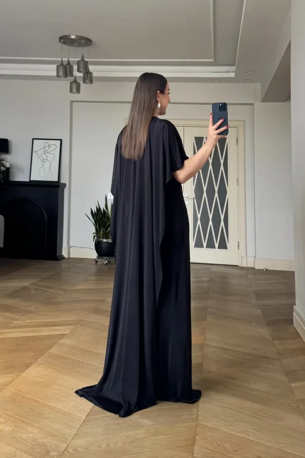 Batwing Sleeve Cape Detail Long Dress Batwing Sleeve Cape Detail Long Dress