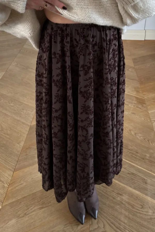 Çiçek Desenli Asimetrik Midi Etek