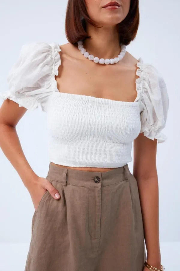 Balon Kol Gipeli Bej Bluz Tuba Butik