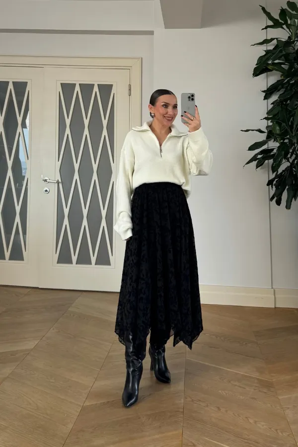 Floral Patterned Asymmetrical Midi Skirt