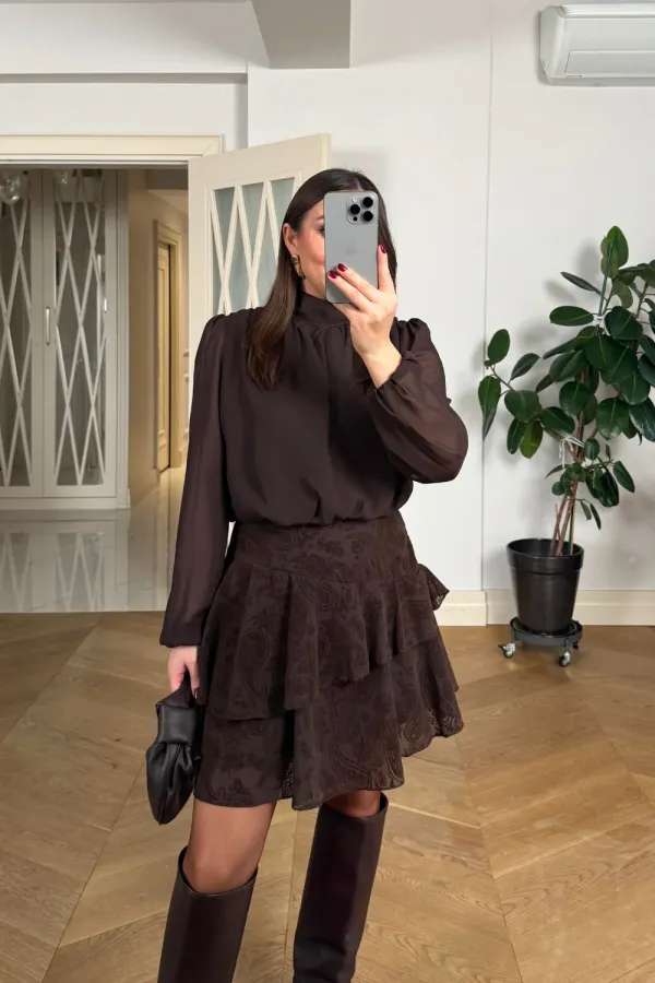 Pile Detaylı Şifon Mini Elbise