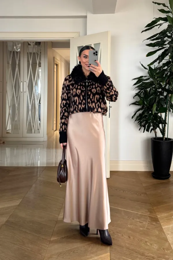 Beli Lastikli Uzun Saten Etek