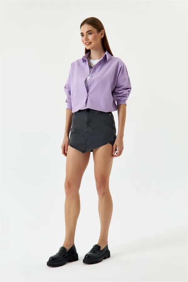 Asimetrik Kesim Mini Kot Etek